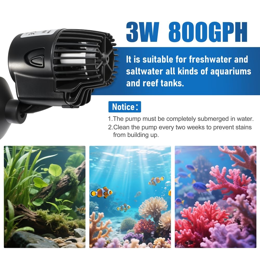 DaToo 800GPH Mini Aquarium Circulation Pump Ultra-quiet Fish Tank Wave Maker ...