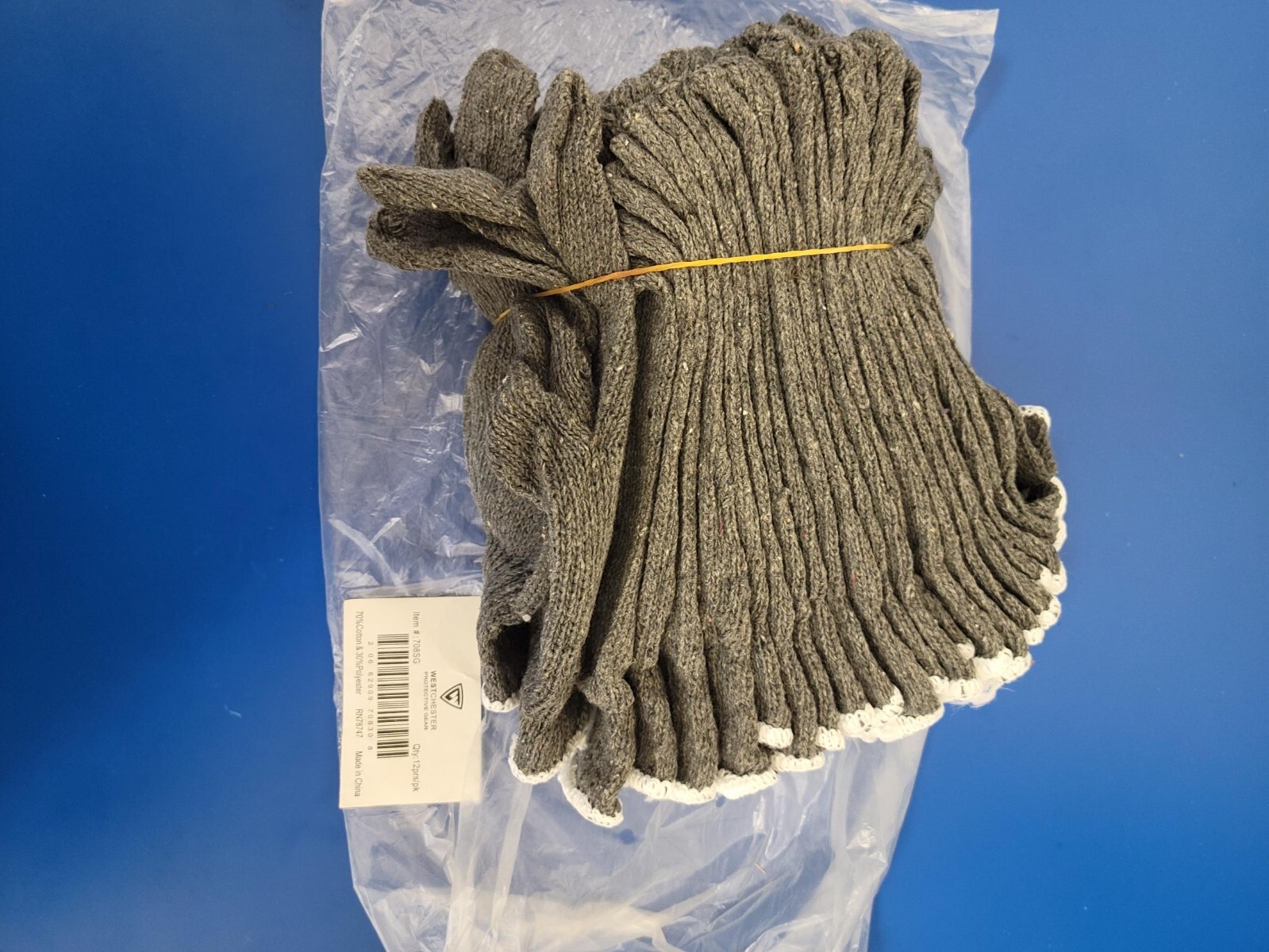 12 pair WORK GLOVES Westchester 708SG GRAYSTRING KNIT POLY COTTON