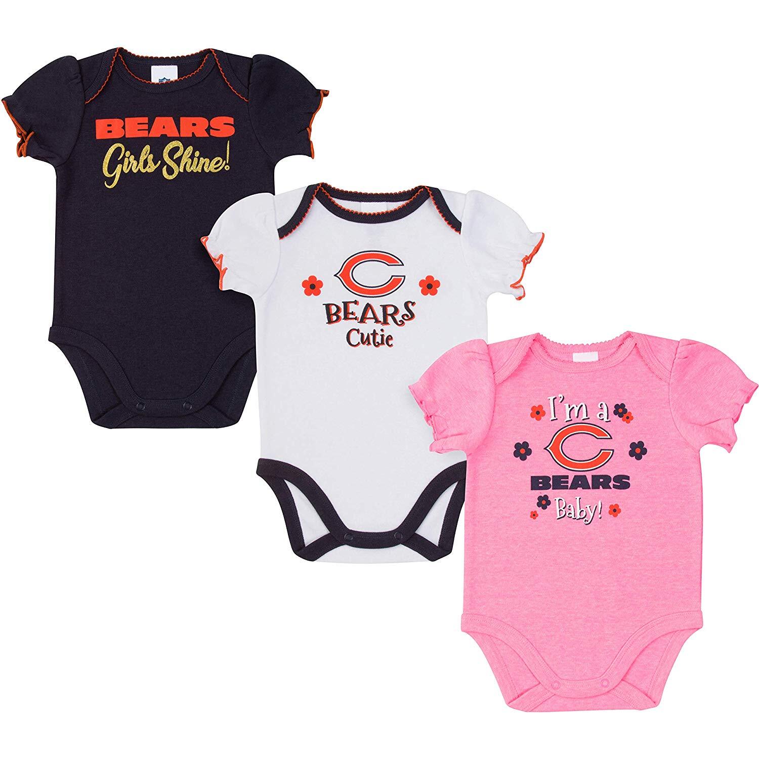 NFL Chicago Bears Baby-Girls "Bears Girl" 3 Pack Short Sleeve Bodysuit