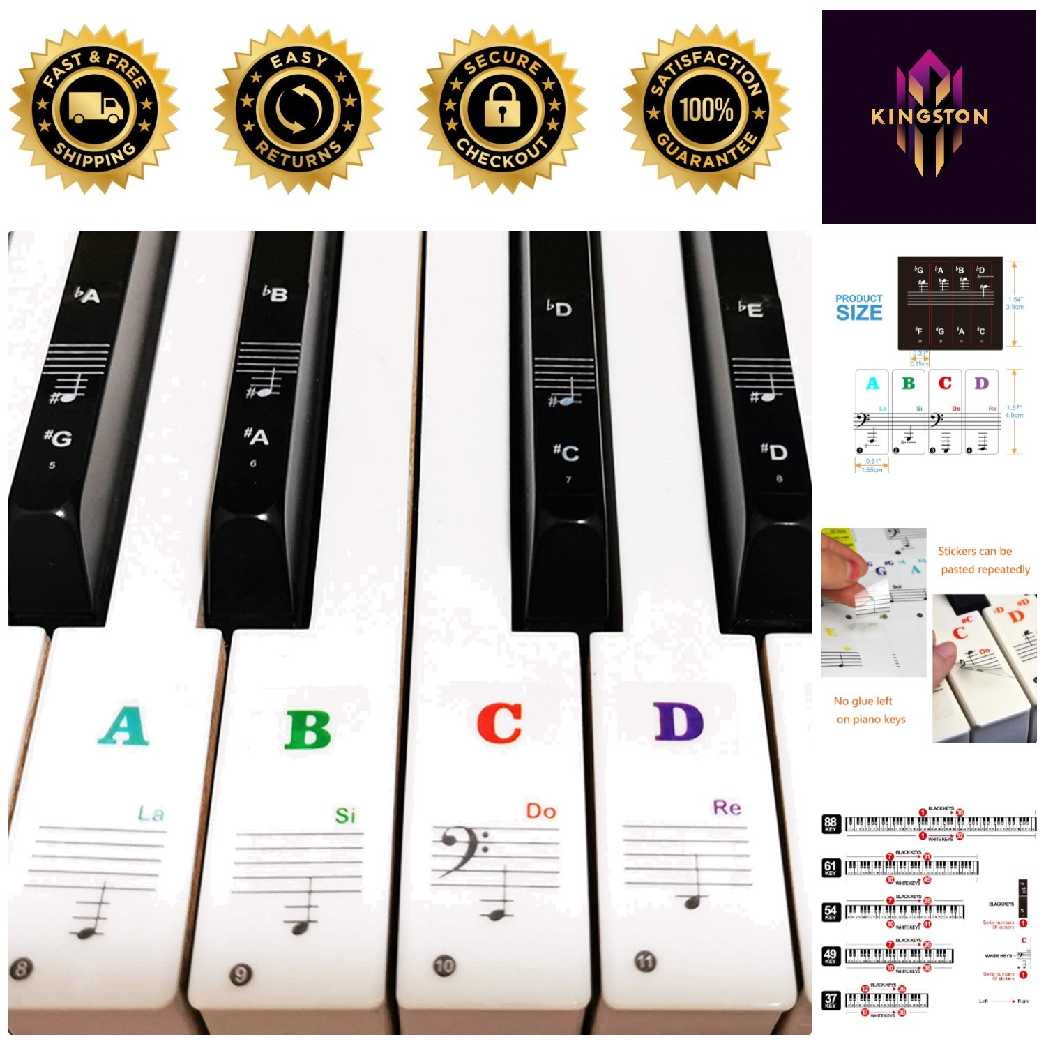 Waterproof Piano Keyboard Stickers - Easy Learning Labels for All Key Sizes