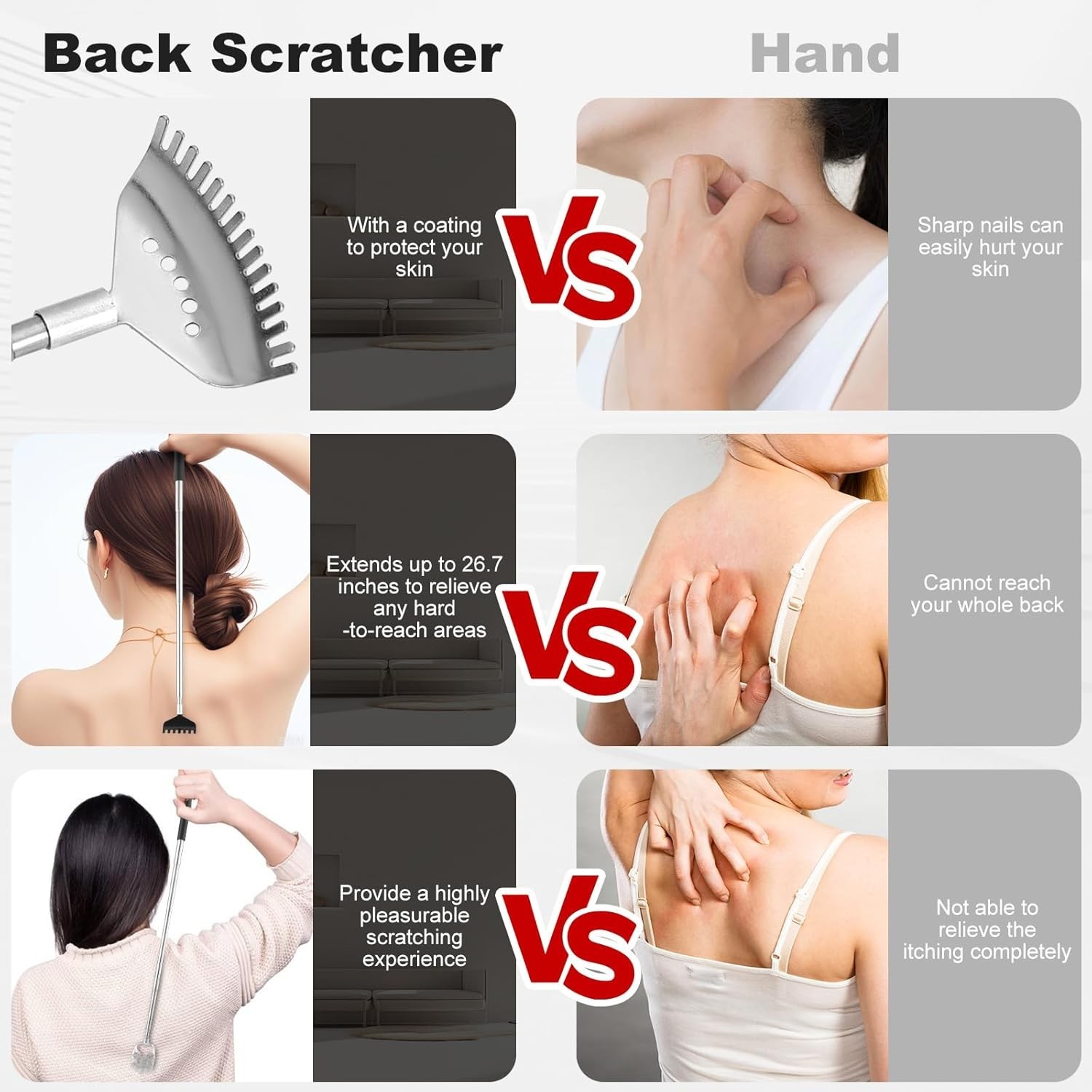 4 Pack Different Back Scratcher Portable Telescoping Rubber Handles Extendable