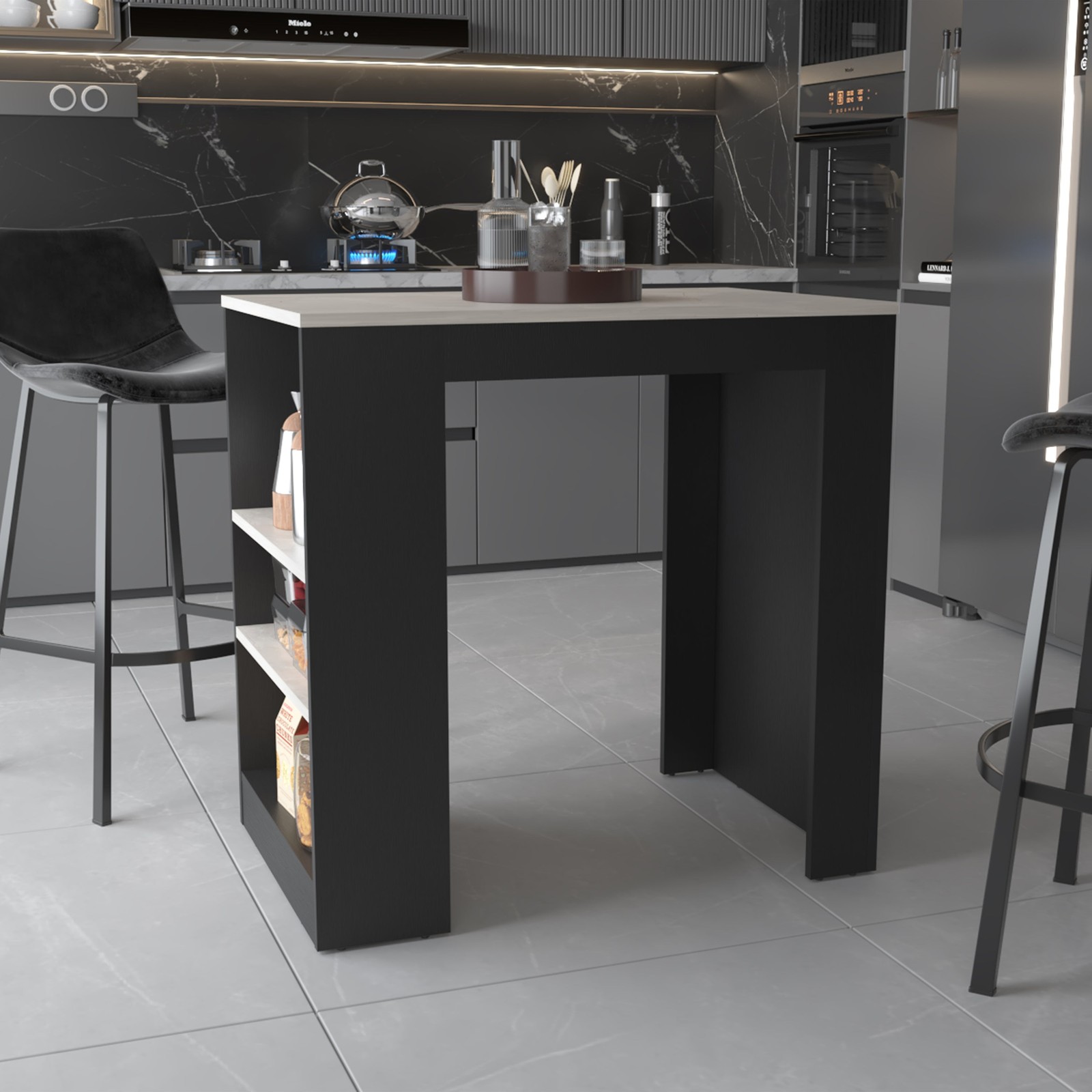Kitchen Island with Storage Base in Wenge and Ibiza Marble