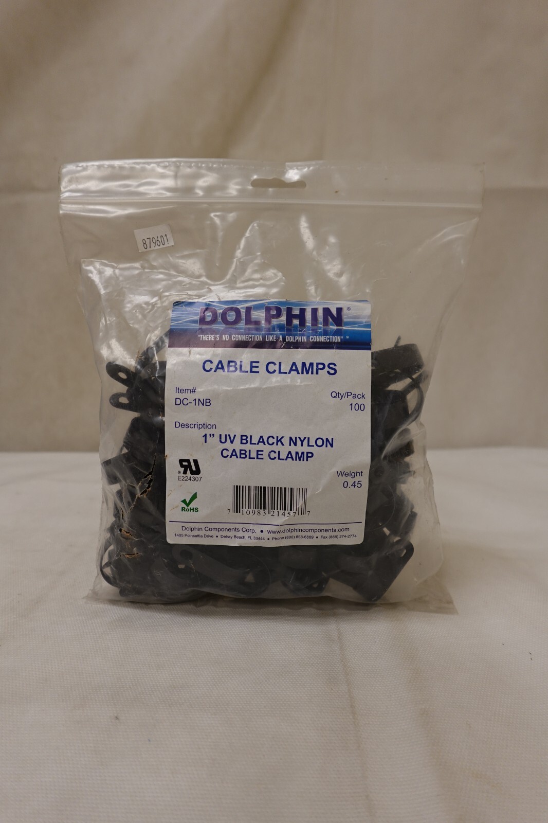 Dolphin Components 1-Inch UV Nylon Cable Clamp - Black - 100 Pack ~ DC-1NB