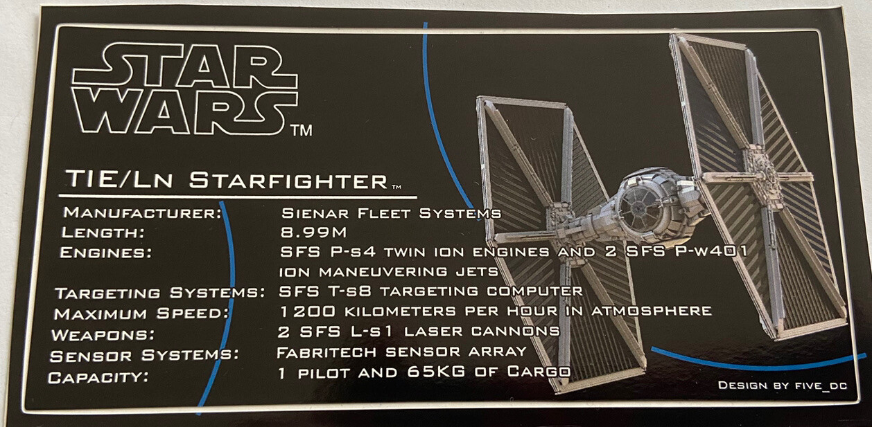 Star Wars UCS Display Sticker MOC Imperial Tie/LN Starfighter by five_dc TBC