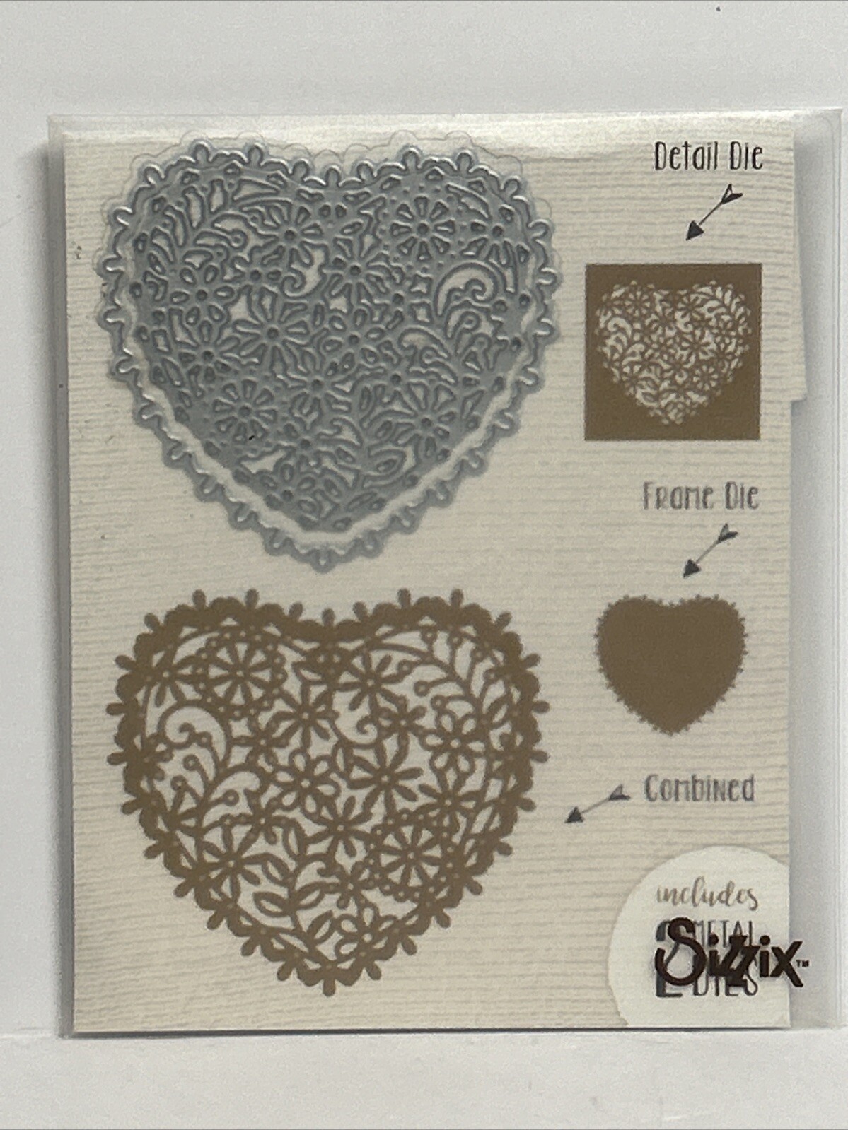 Rustic Wedding Signature Collection Sara Davies Lace Heart 2 Metal Die Set