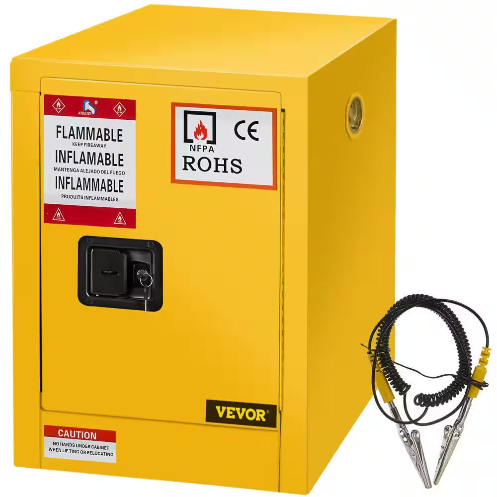 Flammable Safety Cabinet Adjustable Shelf Steel Yellow Storage Cabinet 17 In. W