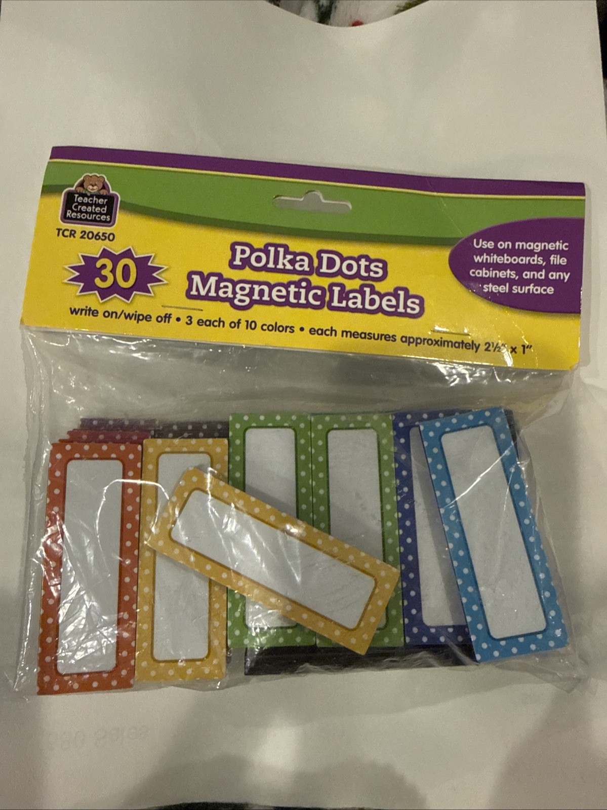 Polka Dots Magnetic Labels | Pack of 30 | Write on/Wipe Off | NEW Sealed