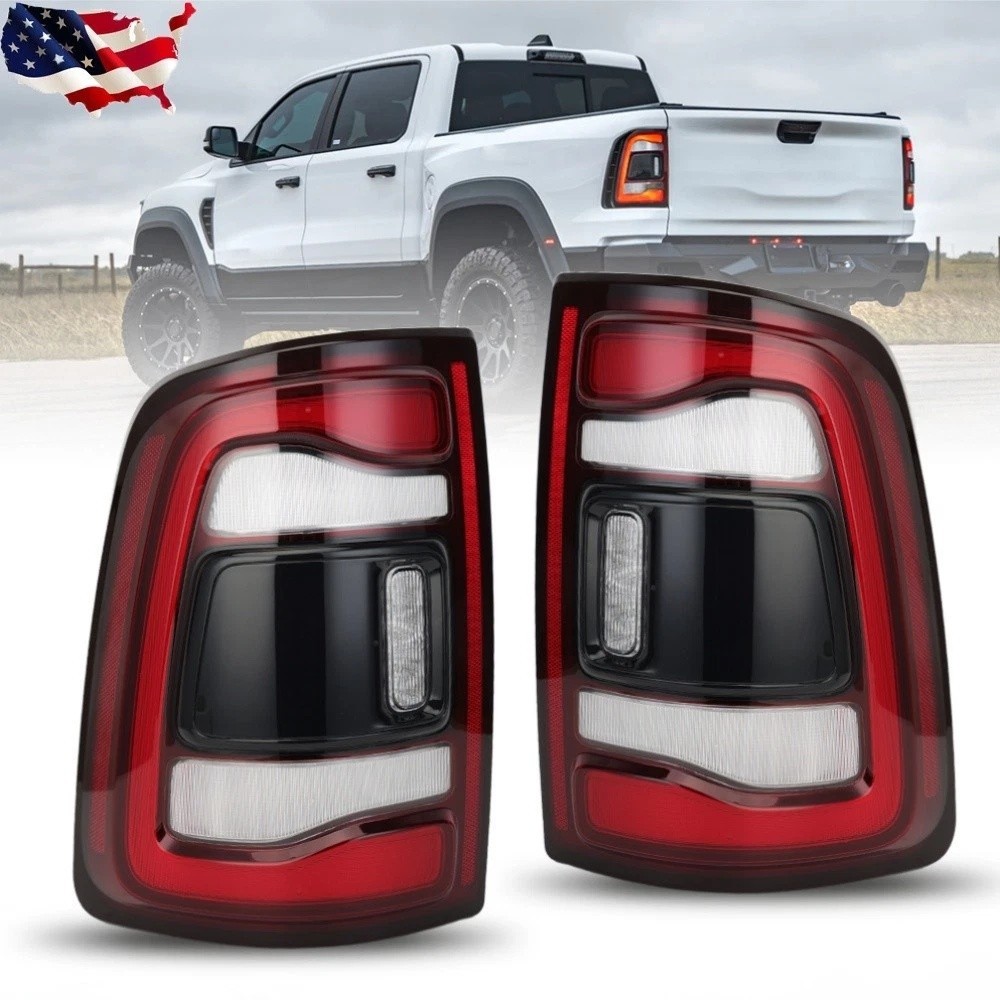 For 2019-2024 Ram 2500 3500 Black LED w/o Blind Spot Tail Lights Lamp Left+Right