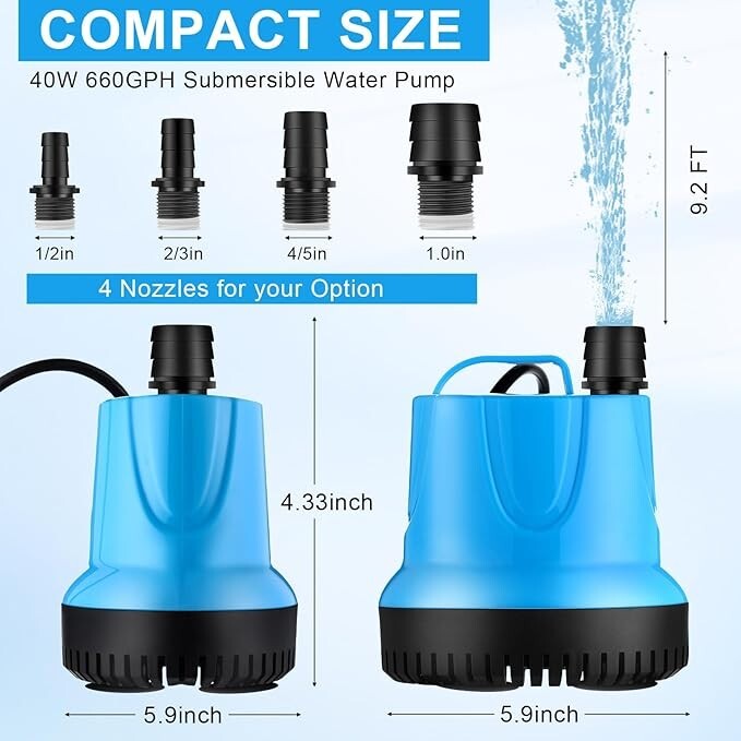 660gph 40w Water Fountain Pump Aquarium Water Pump Submersible Pump