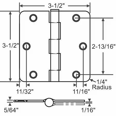 Door And Butt Hinge, Steel, Full Mortise Mounting, 3 1/2 In Leaf W X 3 1/2 In