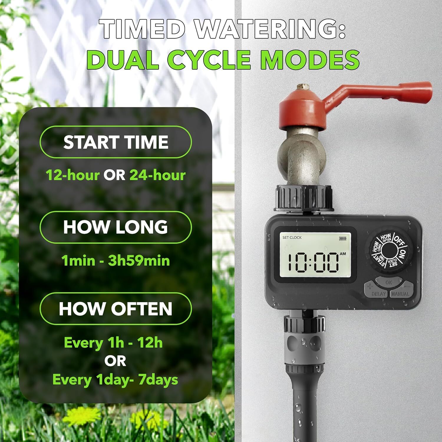 BN-LINK Sprinkler Timer Outdoor, Programmable Water Timer with Rain Delay LCD