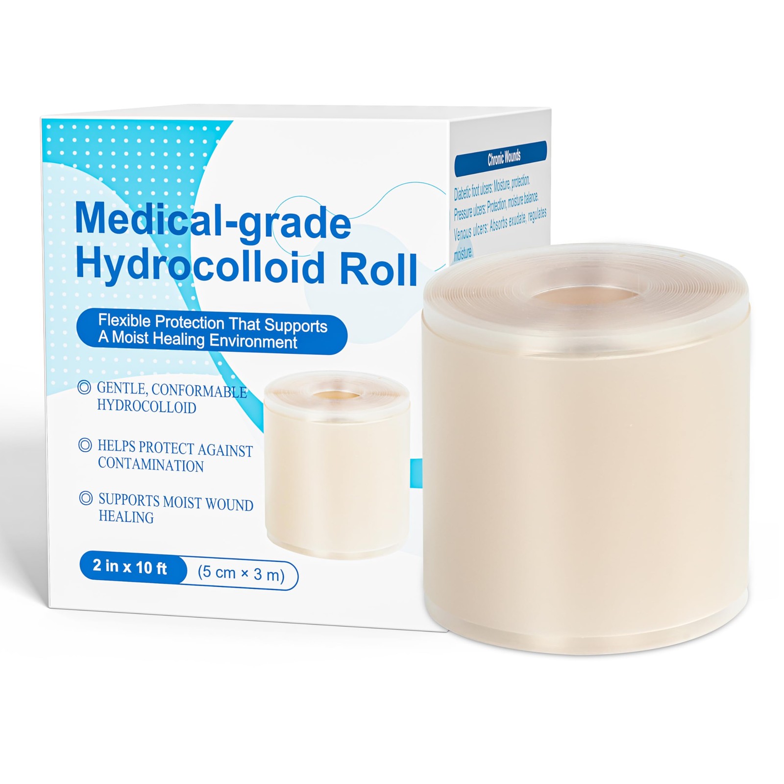 Medical Grade Hydrocolloid Roll for Wound Care – 2in x 10ft 3M Adhesive Hydro...