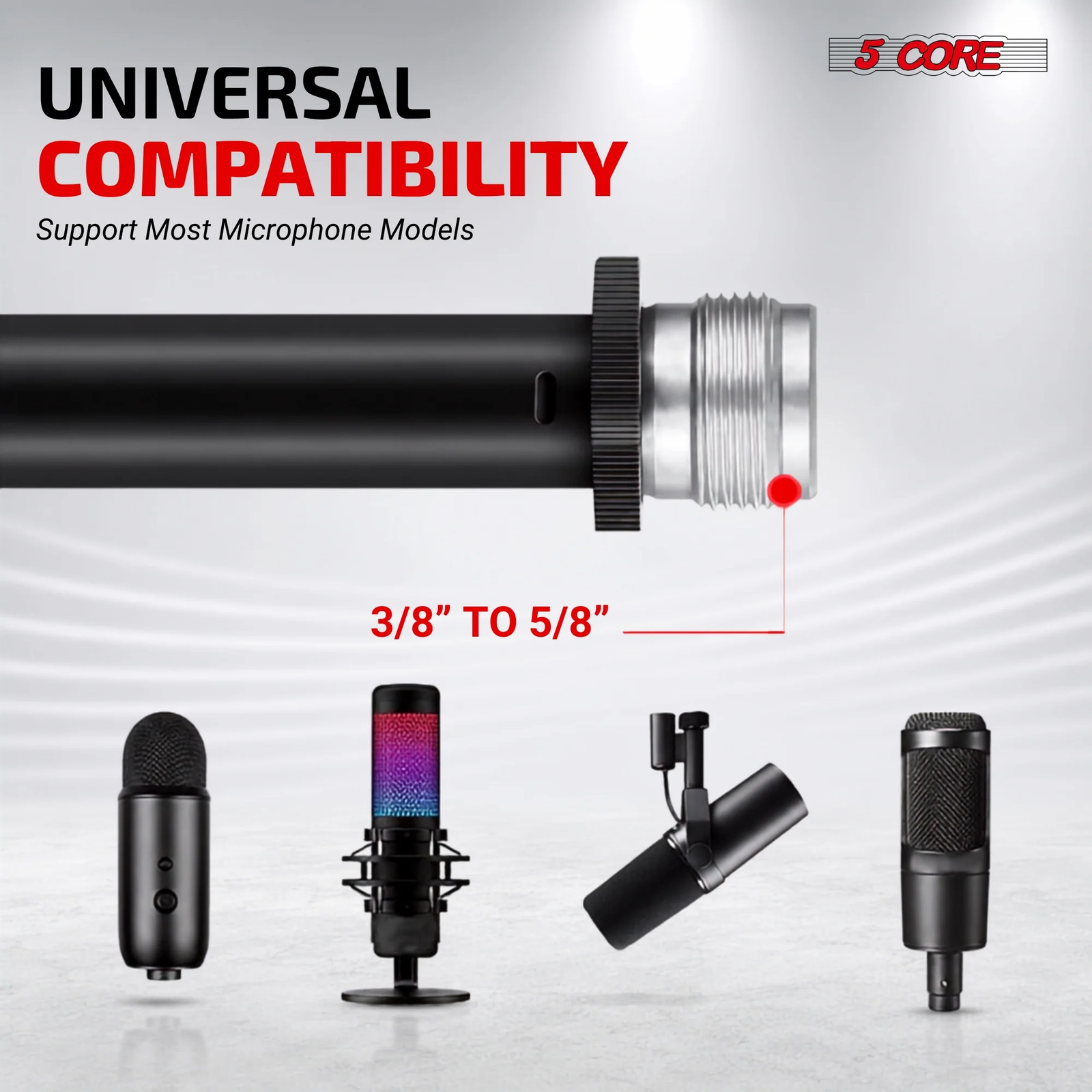 5 Core Microphone Stand Floor Adjustable Height Extendable Telescopic Boom Arm