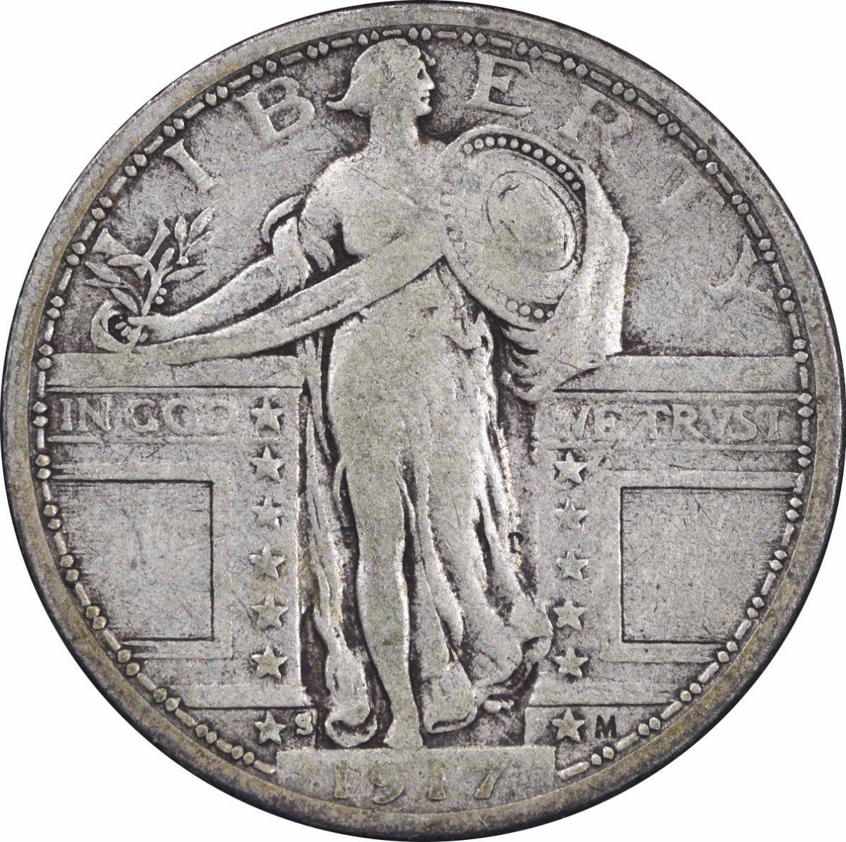 1917-S Standing Liberty Silver Quarter Type 1 F Uncertified #1017