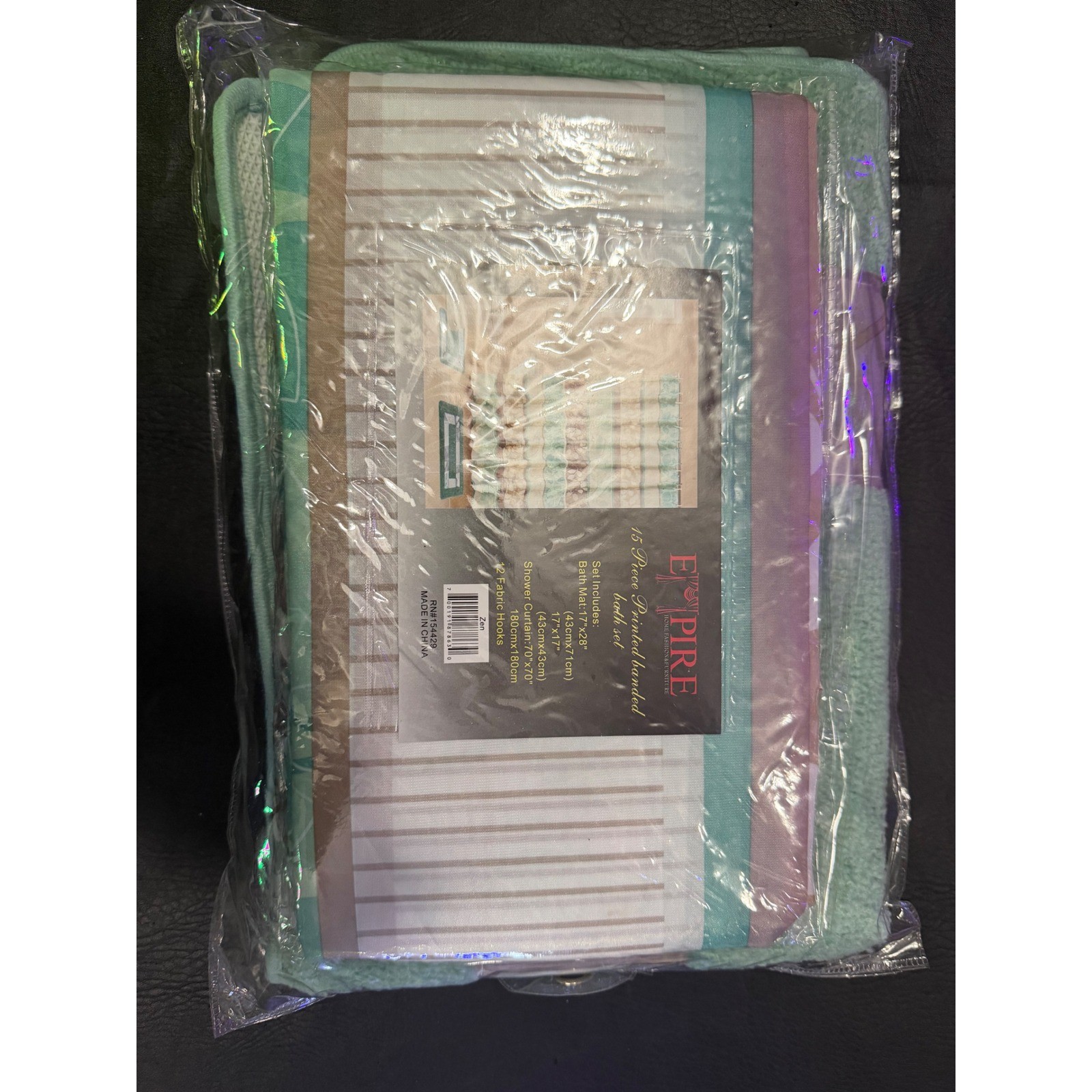 Empire Zen 15 Piece Bathroom Set Shower Curtain 2 Bath Mats 12 Hooks Green Teal