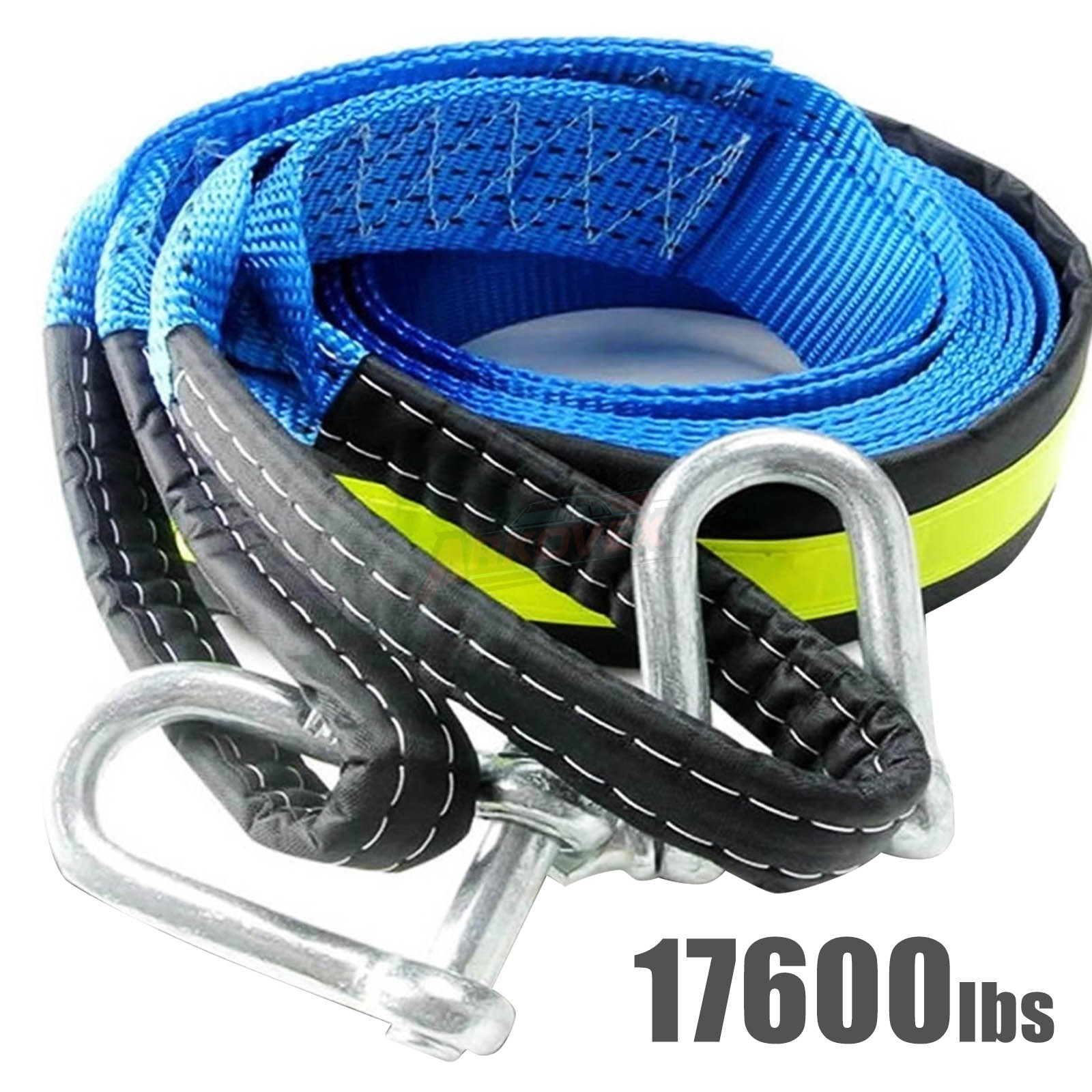 16' Heavy Duty Tow Strap Car Boat Trailer 17000Lb Towing Recovery Rope Shackles