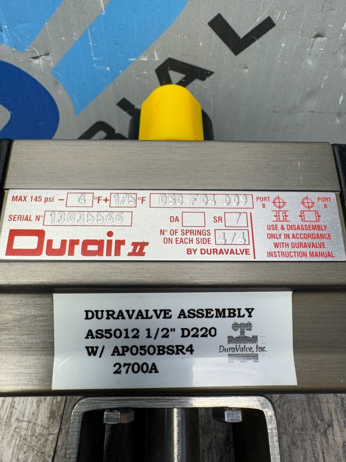 DURAVALVE DURAIR II 050 F04 D09 PNEUMATIC ACTUATOR