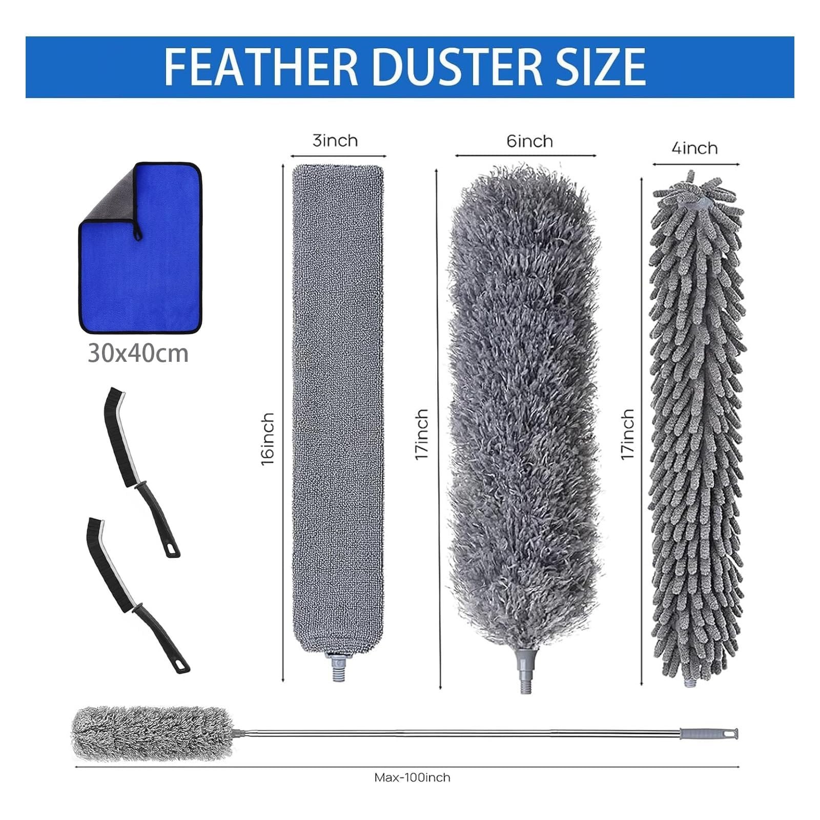 7 Pcs Microfiber Feather Duster with 100-inch Telescopic Extendable Pole, Was...