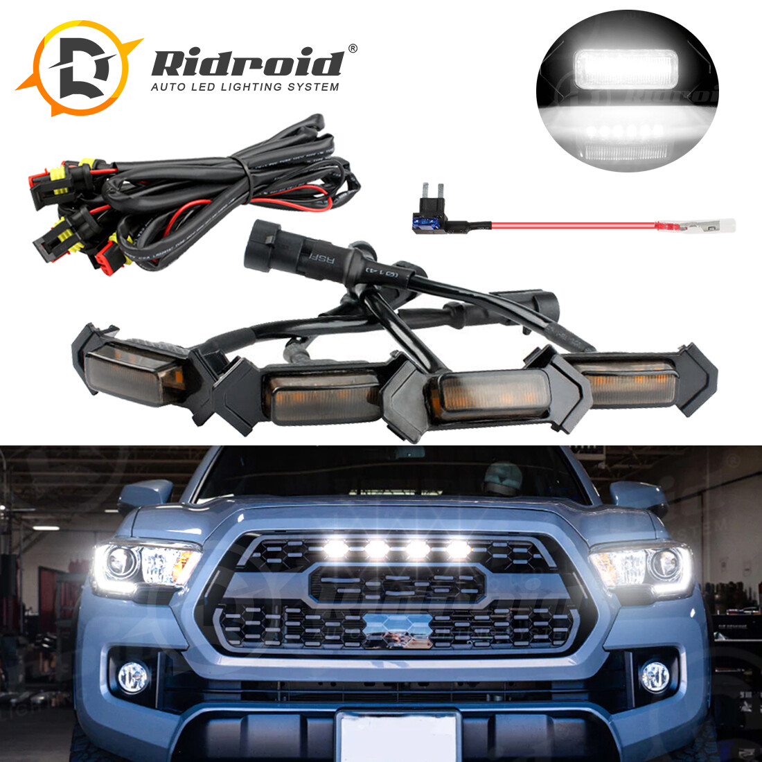 4x Raptor Style Smoked White LED Grille Lights For Toyota Tacoma TRD Pro 2016-19