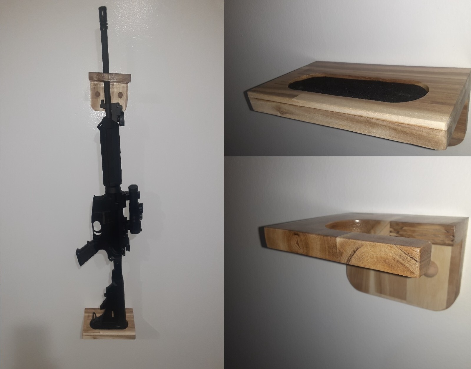 USA Made Wood Vertical Gun Rack Wall Mount Holder Rifle Shotgun Acacia Wood
