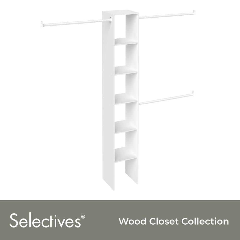 Selectives 12 in. W White Custom Tower Wall Mount 6-Shelf Wood Closet System