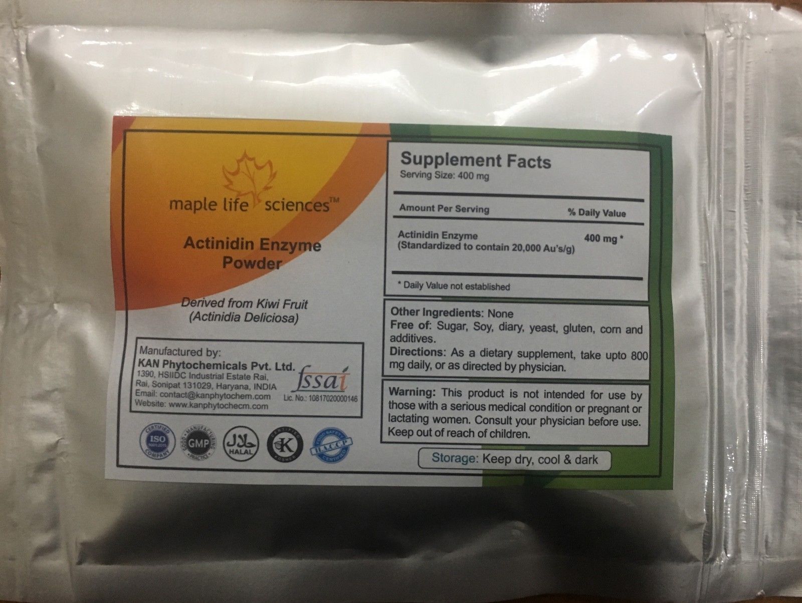 Actinidin Enzyme 20000 Au/g  Kiwi  Actinidia Deliciosa  Helps Normalize Bowels