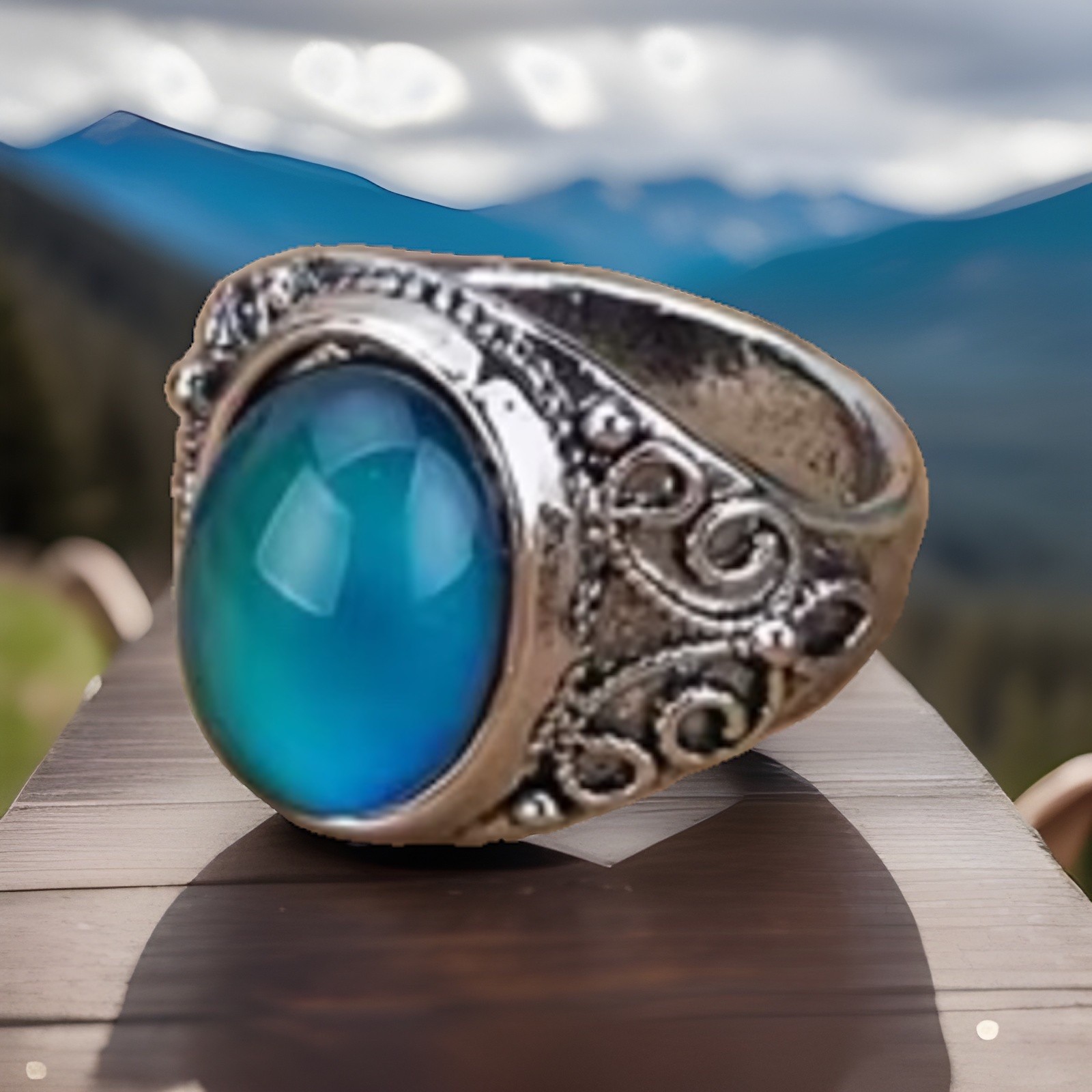 1 PC Silver-tone Mood Ring Color Change No Color Chart Size 6 New Free Ship