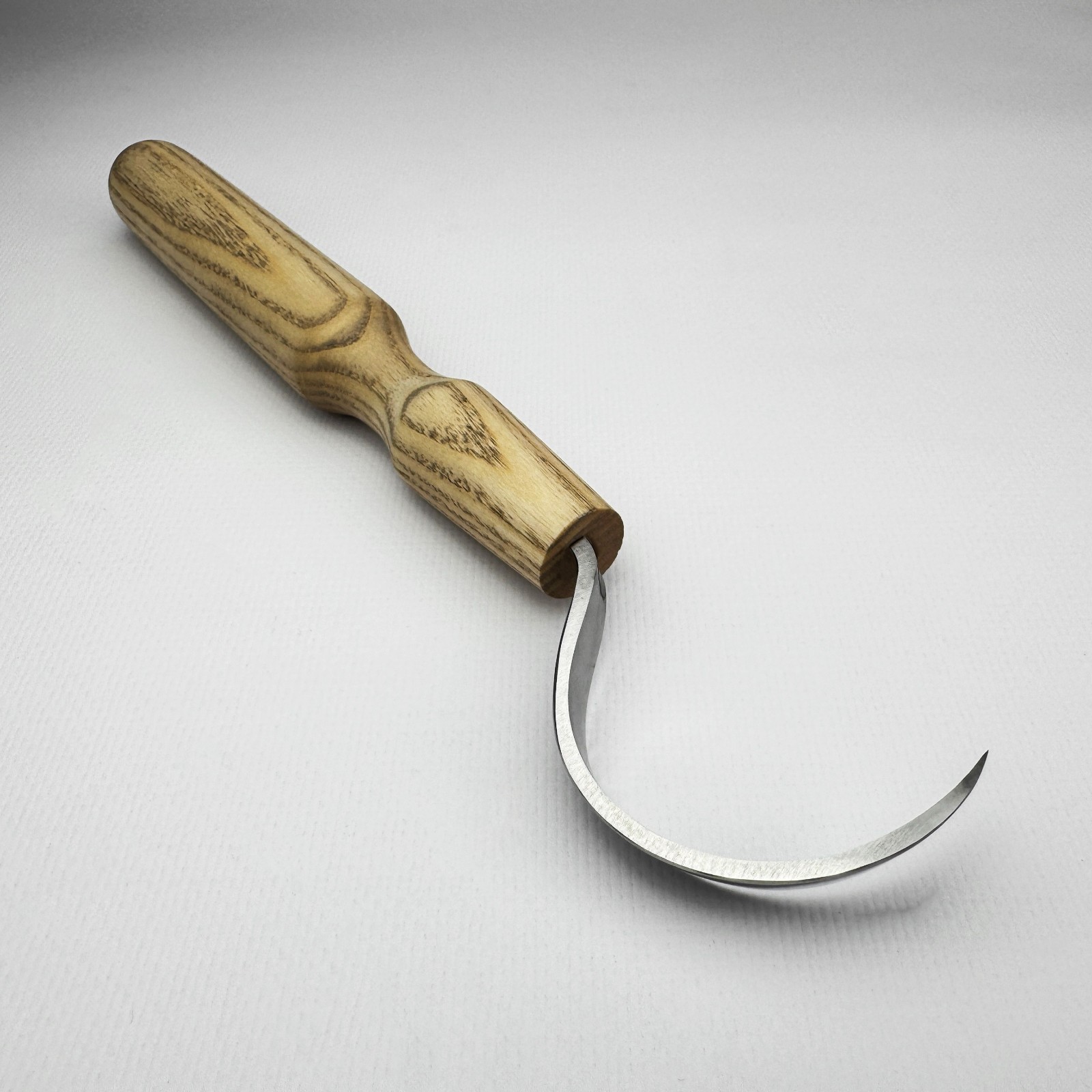 Long Hook Knife – Hand-Forged 52100 Steel, Ash Handle, Sheath, For Spoon Work
