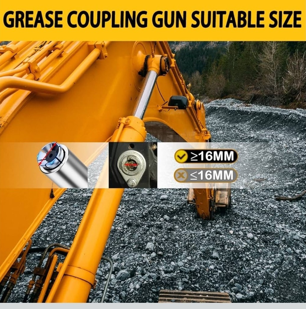 Lock-on Grease Gun Coupler, 12000 PSI Quick Release Compatible w/ 1/8" NPT Gre