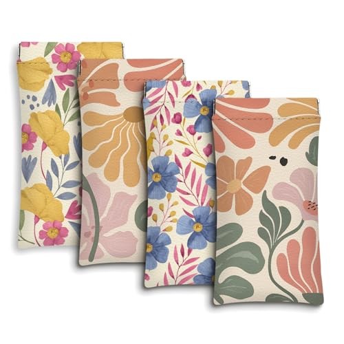 Eyeglass Cases Pack,Boho Floral Pattern Sunglasses Case,PU 4 Pink-floral