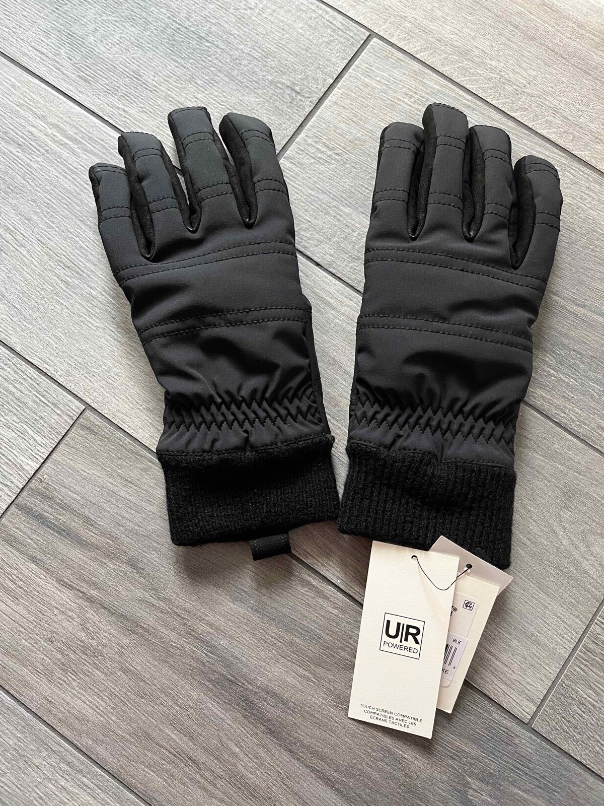 UGG AUSTRALIA MENS BLACK TECH GLOVES, NYLON, FAUX FUR, RIB CUFF, NWT $250, L/XL