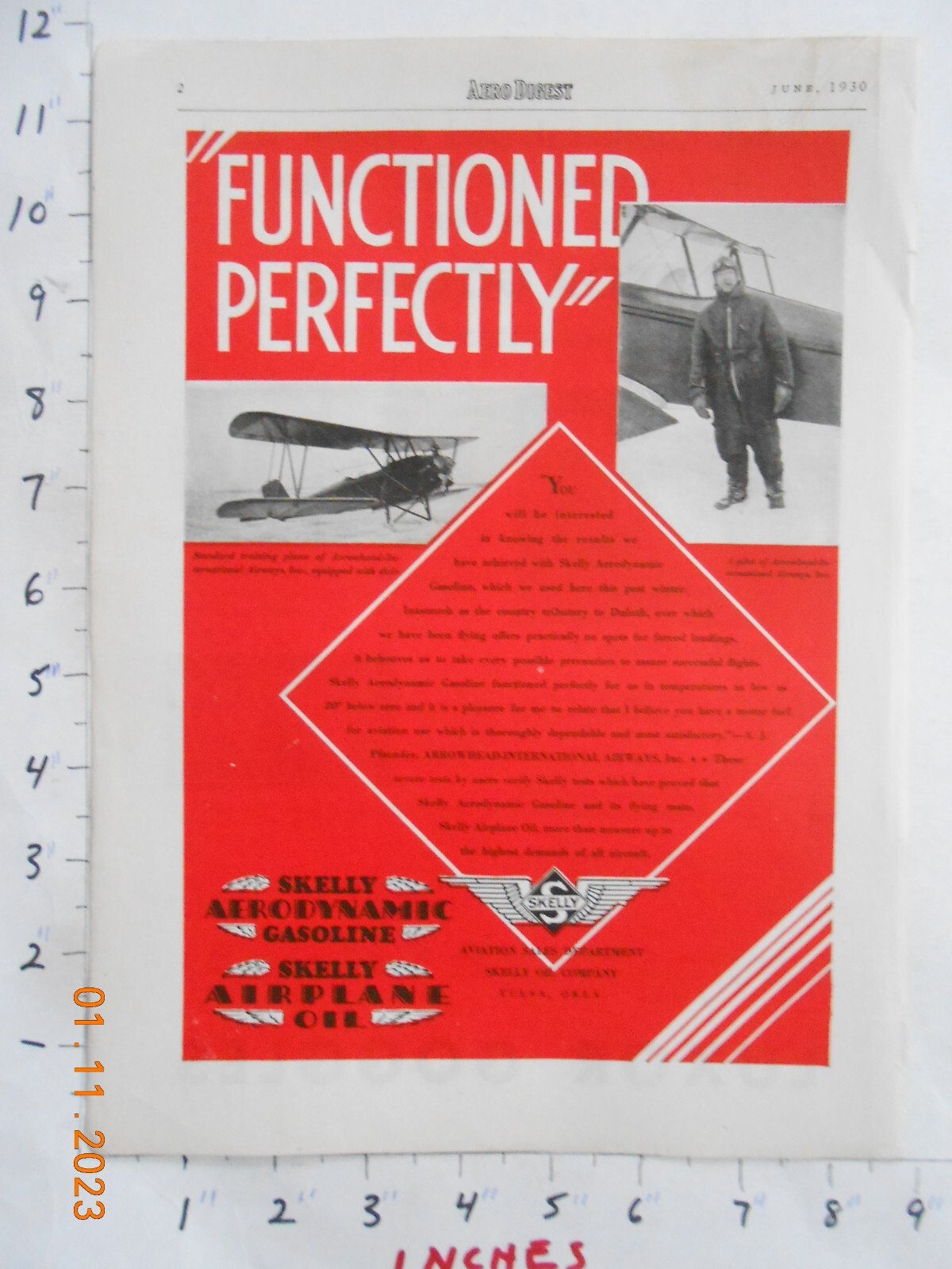 1930 Aviation Skelly Oil CO Tulsa OK AD Arrowhead International Airways pilot