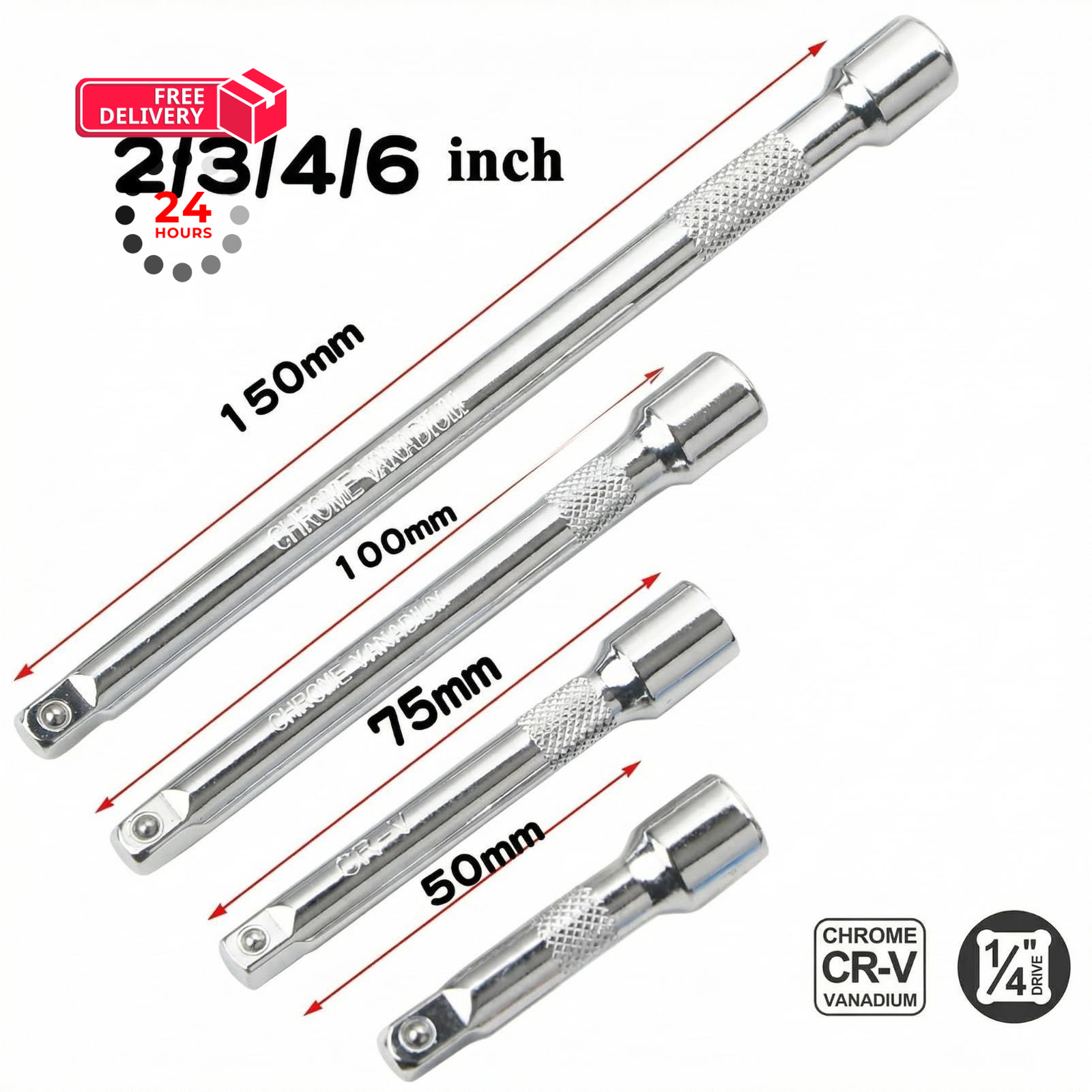 EMSTAR 4PCS 1/4" Drive Socket Extension Bar Set, Silver
