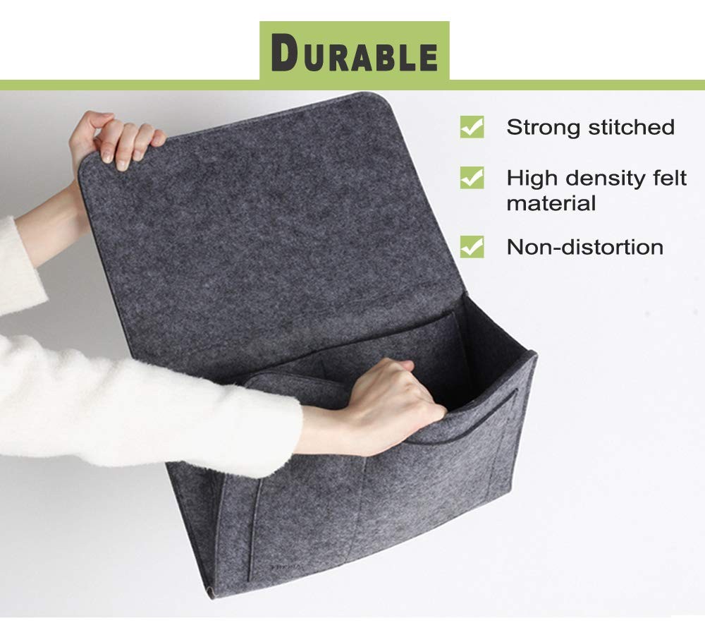 Felt Bedside Caddy Bed Dorm Bunk Organizer Storage Pocket Tablet Holder Gray