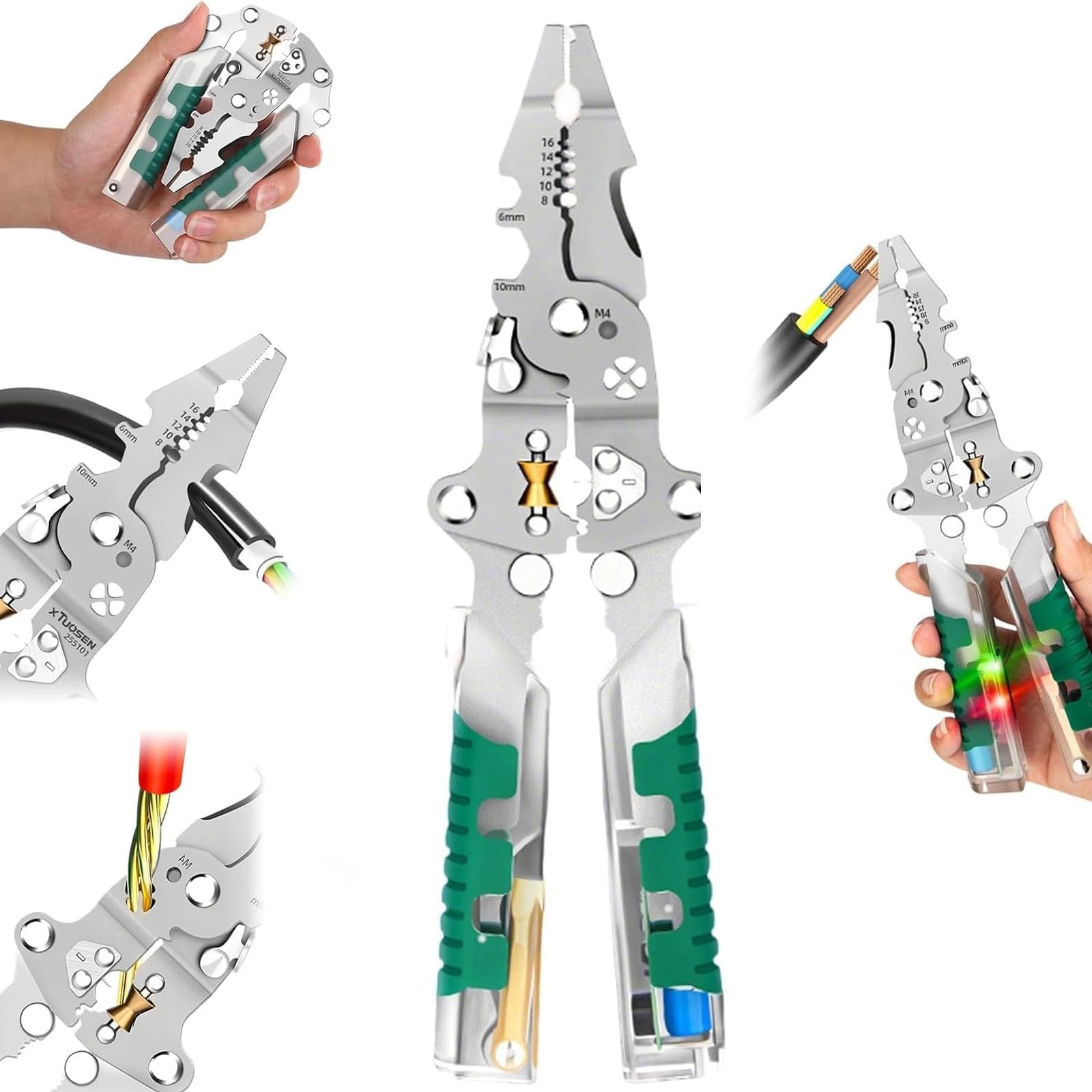 18 In 1 Foldable Ｗire Stripper, With Voltage Detector, Multifunctional Wi