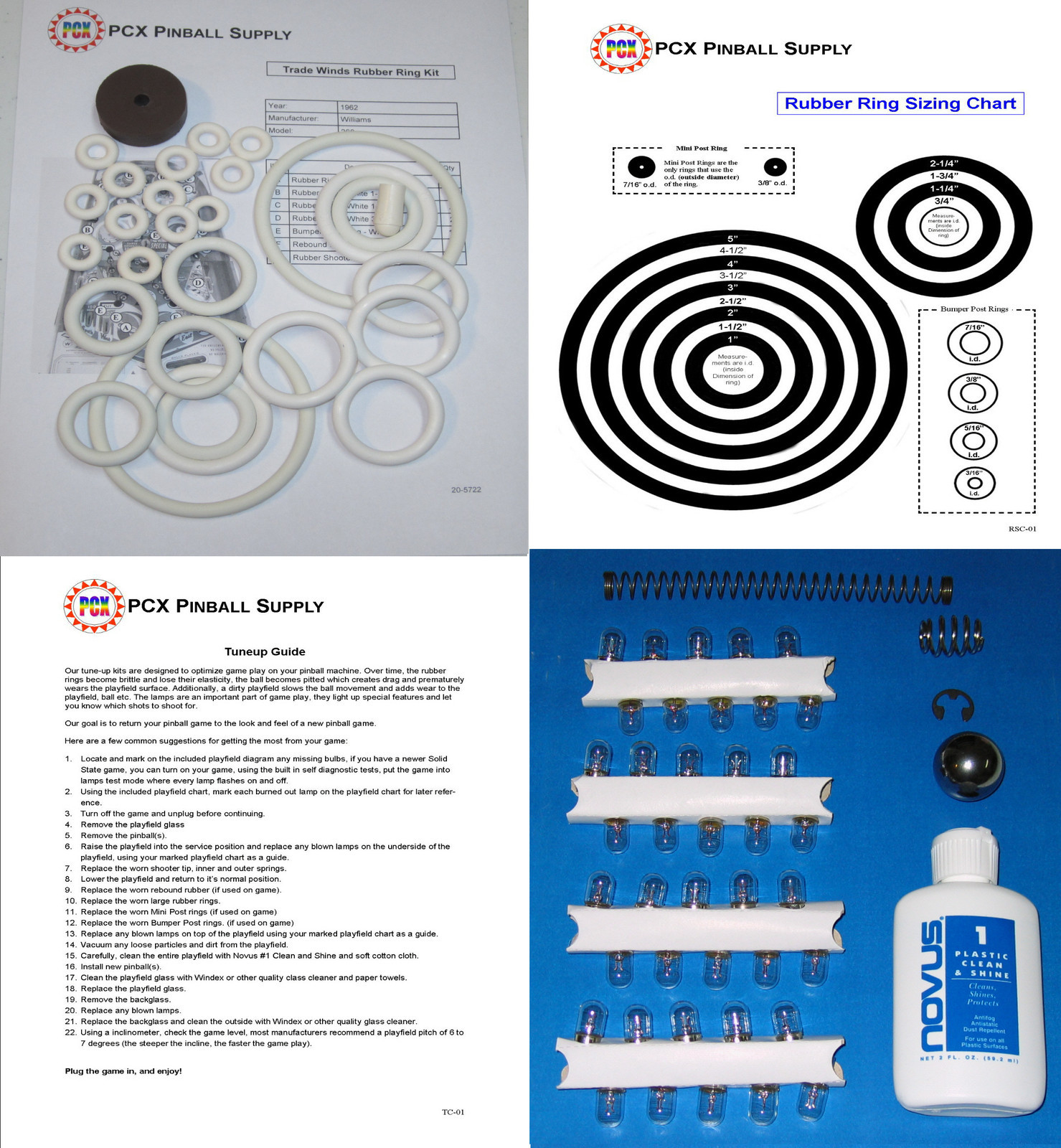 1962 Williams Trade Winds Pinball Machine Tune-up Kit - Includes Rubber Rings!
