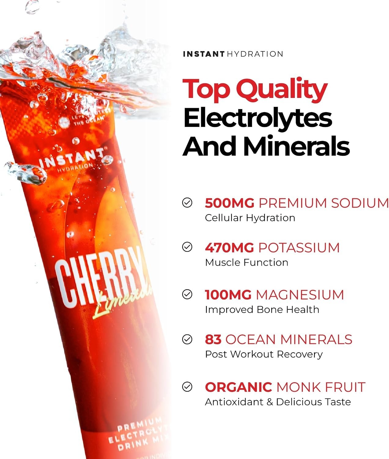 Instant Hydration Sugar Free Electrolytes Packets Cherry Limeade 20 STICKS