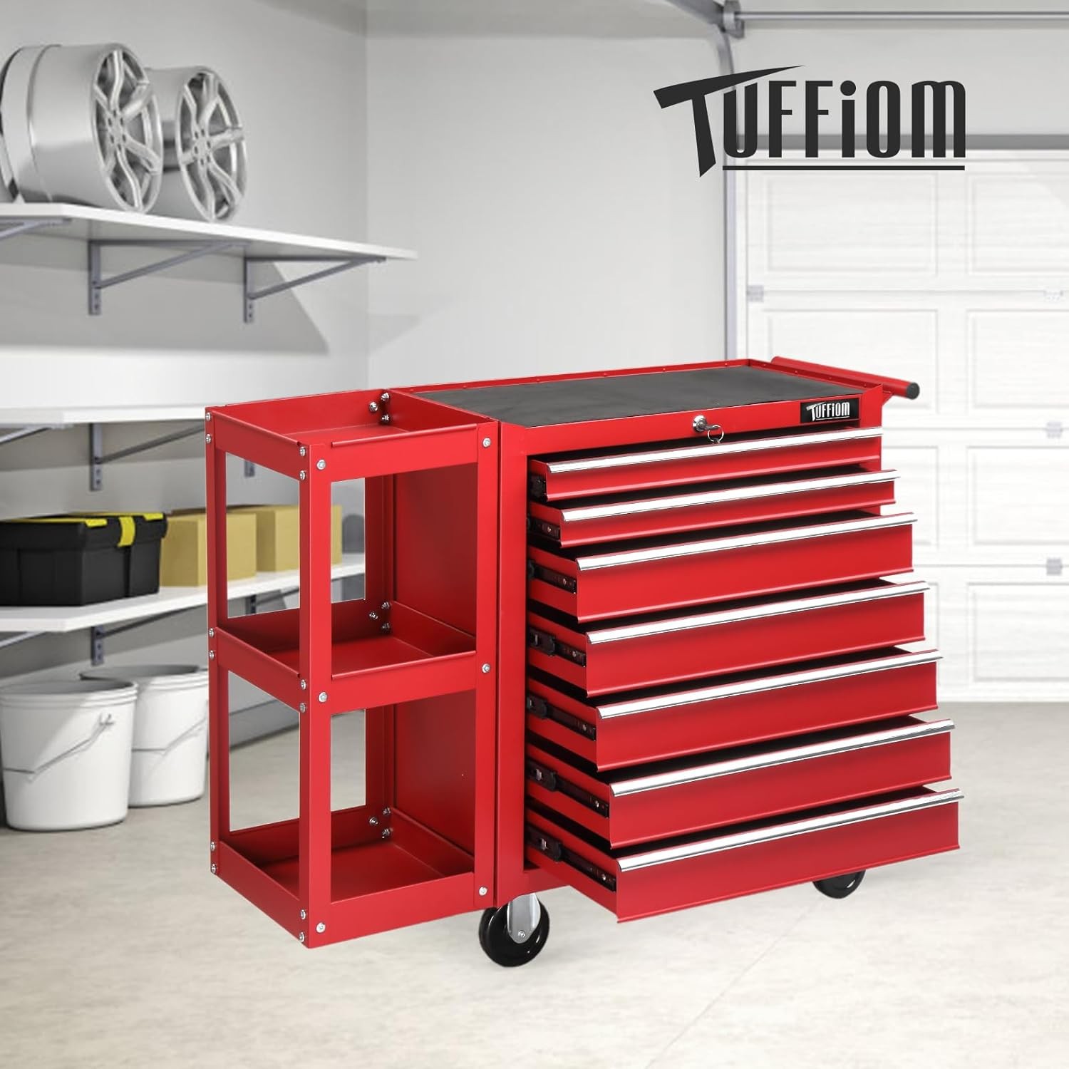 Heavy Duty Steel Rolling Tool Box 7-Drawer with Wheels & Lock & Key for Workshop