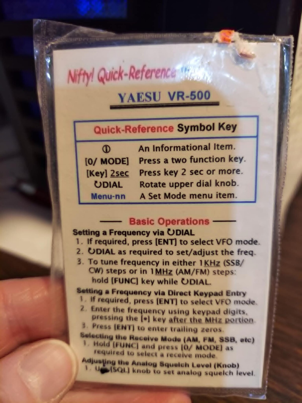 Nifty! Quick-Reference Yaesu VR-500          ~~~NEW!!~~