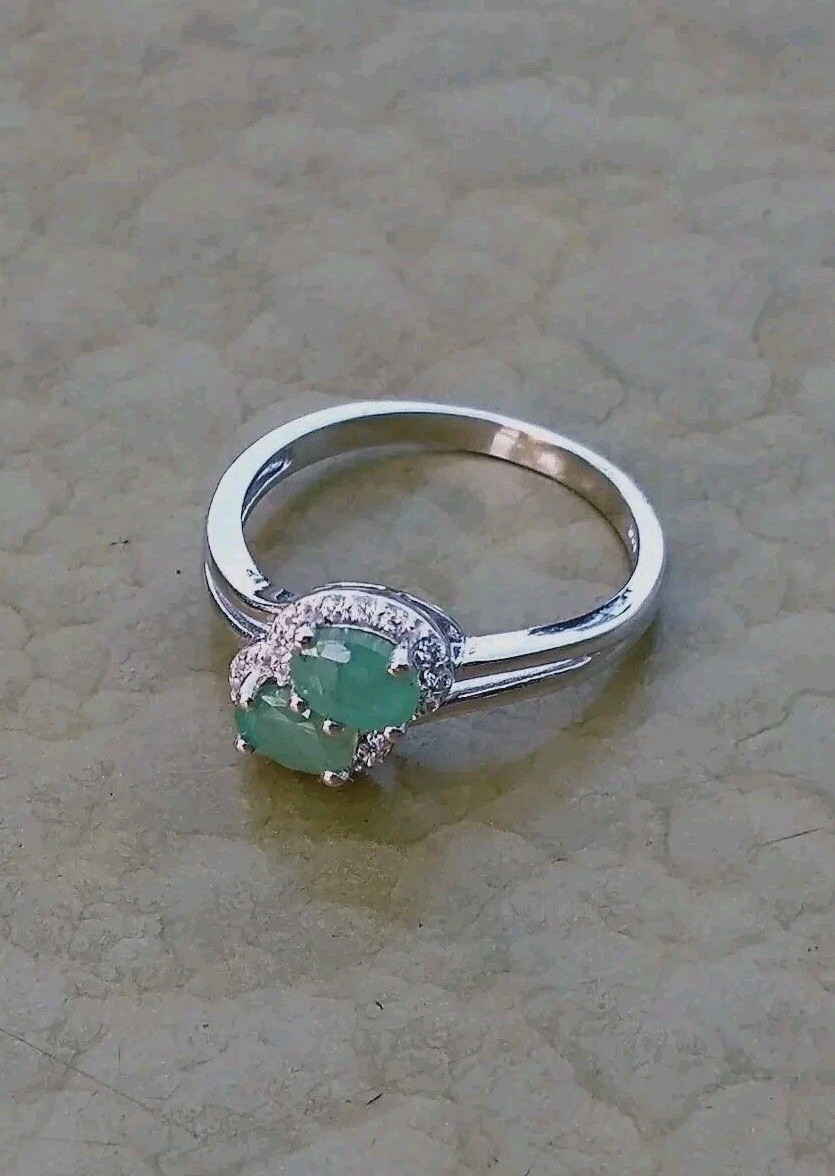 Women's Ring-Sz.8.75-Natural Zambian Emeralds & Lab cz's-Stamped 925 Silver
