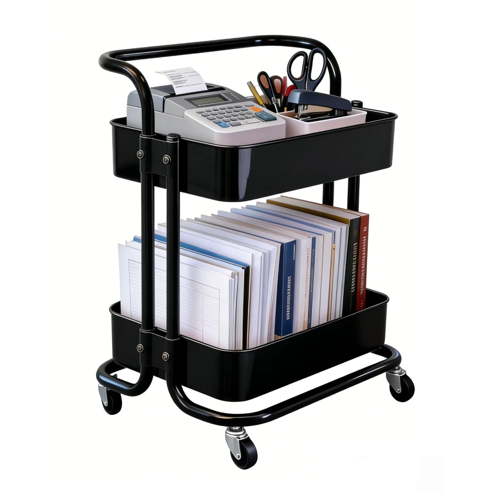 Ufriandz 2 Tier Rolling Utility Cart with Wheels All-Metal Short Pantry Cart Und