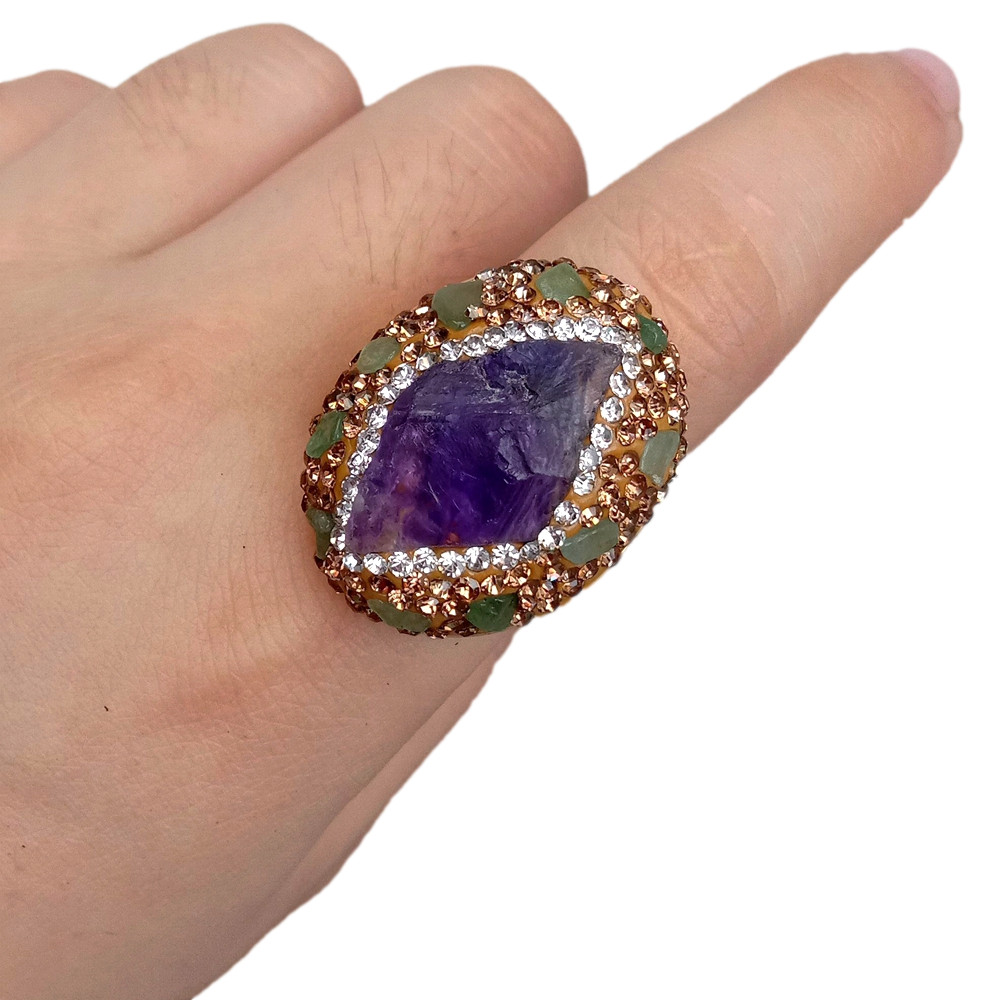 Natural Amethyst Rough Raw Chrysoprase Finger Rings Anniversary Adjustable