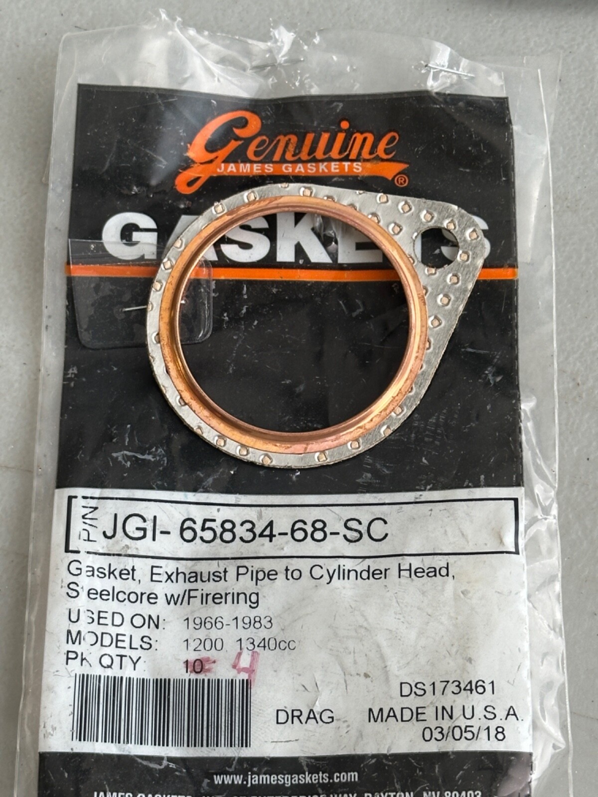 James Gasket 65834-68-SC Steelcore Exhaust Gasket NOS