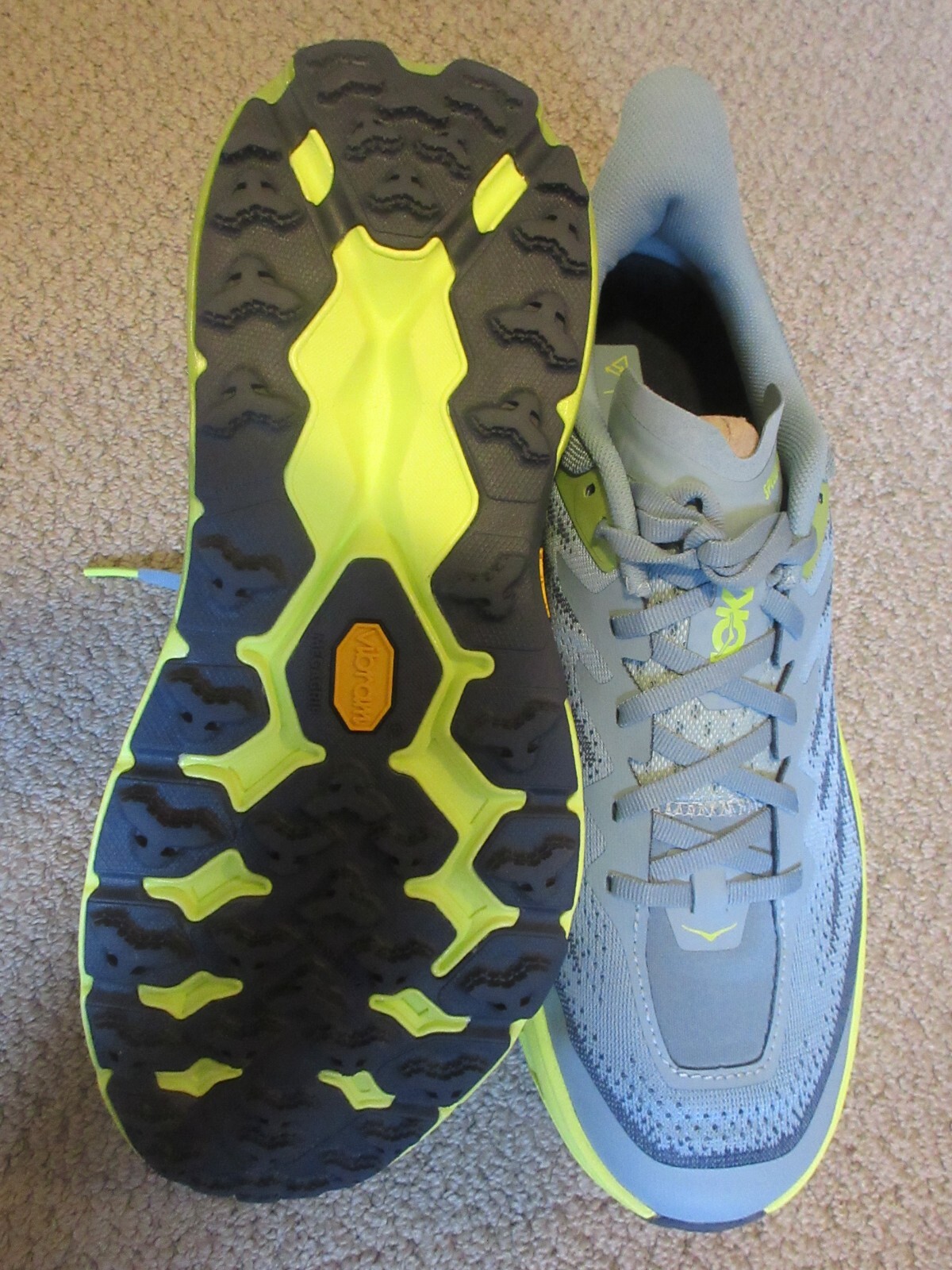 Men's New Hoka Speedgoat 5 Trail Running Shoes Sz 10.5 Stone Blue - Dark Citron