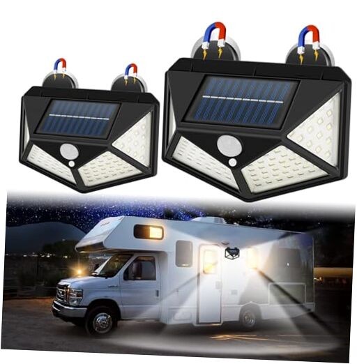 Magnetic Solar RV Light with Motion Sensor – Bright 100 LED RV Exterior Light,