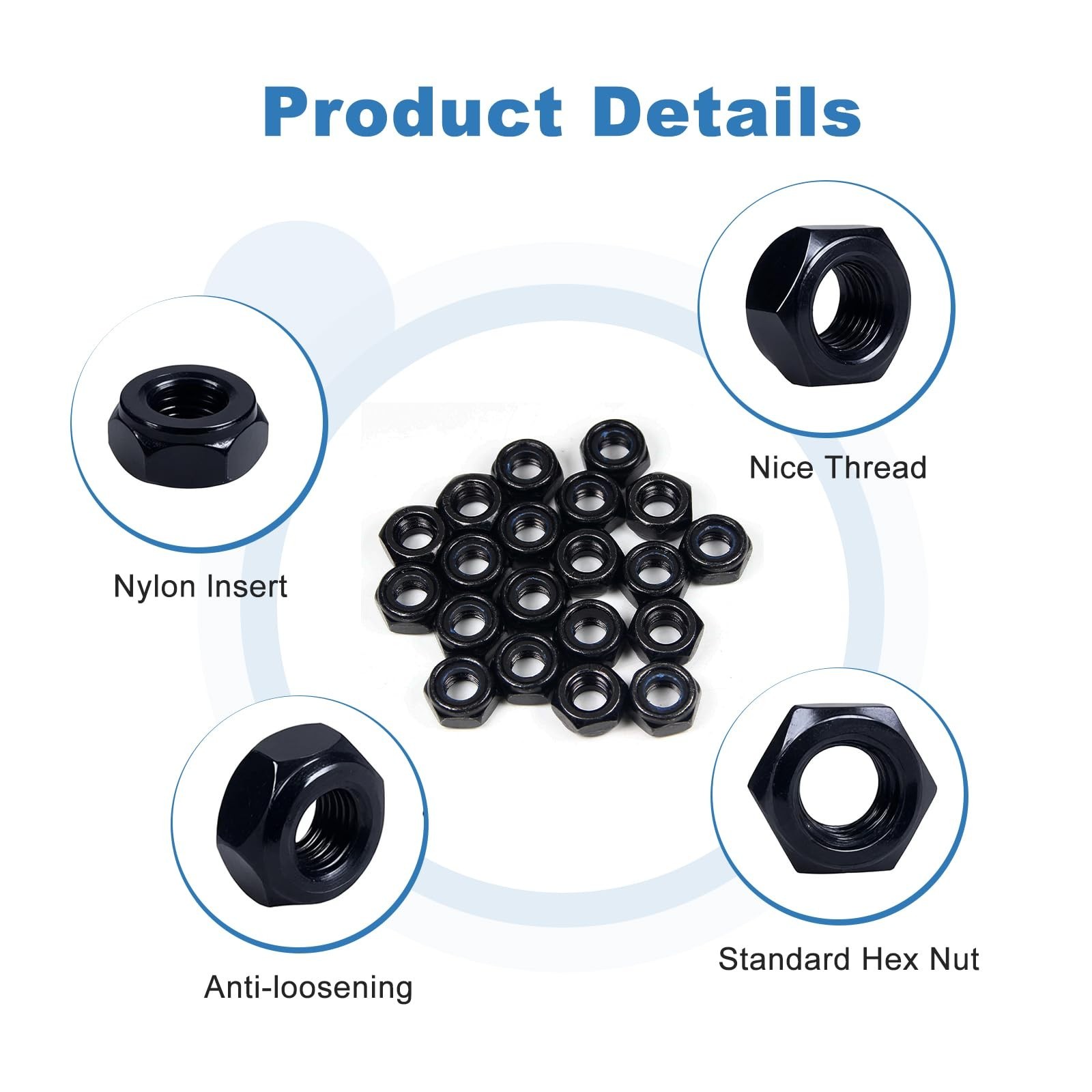 100Pcs M5 x 0.8mm Carbon Steel Hex Lock Nuts, Nylon Insert Self-Locking Nut |...