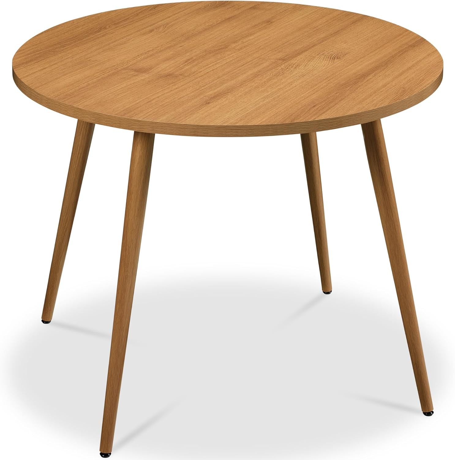 Round 35.5in Dining Table 4 w/Sturdy Wood Finish Steel Legs Mid Century Modern