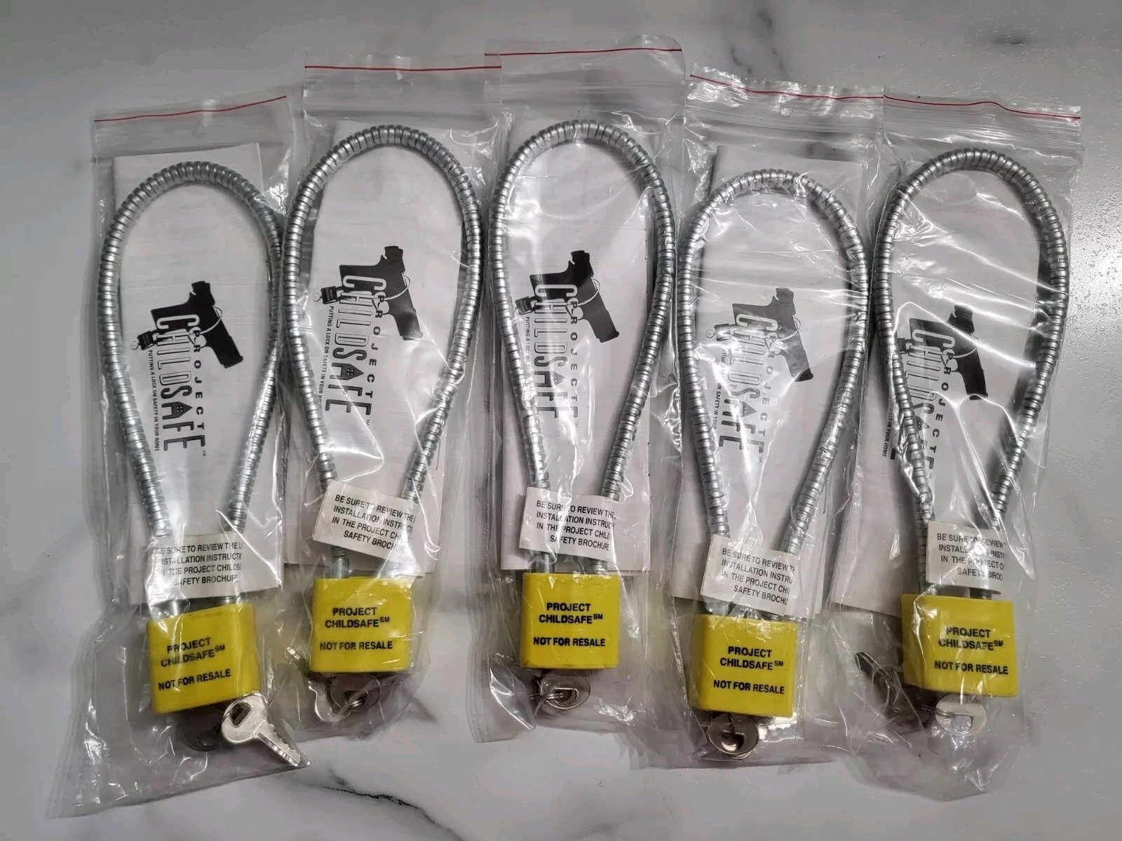 Lot of 5 Cable Safety Gun Locks NEW SEALED Pistol Rifle Firearm w/ Keys