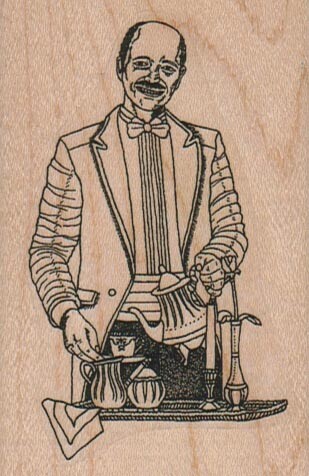 Man Serving Tea 2 1/4 x 3 1/4" Rubber Stamp, People Stamp, Man Stamp