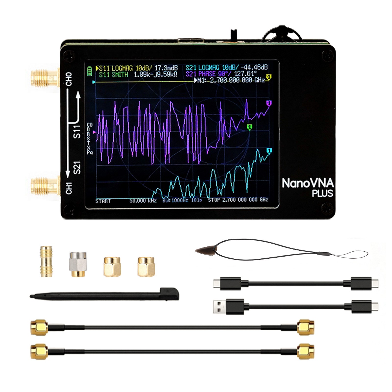 2.8Inch Upgraded NanoVNA Plus 50kHz-2.7GHz Handheld Vector Network Analyzer,
